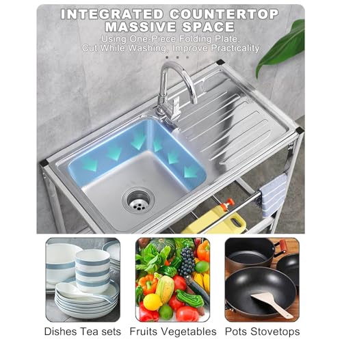 Fregadero de cocina con estantes de acero inoxidable 5
