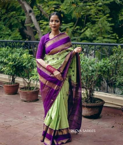 Image of ZECVA Women's Soft Kanjivaram Silk Saree For Women With Attach Unstitch Blouse Piece