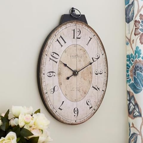 MODE HOME Large 29 Inch Oval Wall Clock for Living Room Decor, French Vintage Farmhouse Wall Clock, Retro Wall Clock Battery Operated as Big Decorative Wall Clocks for Home Cover