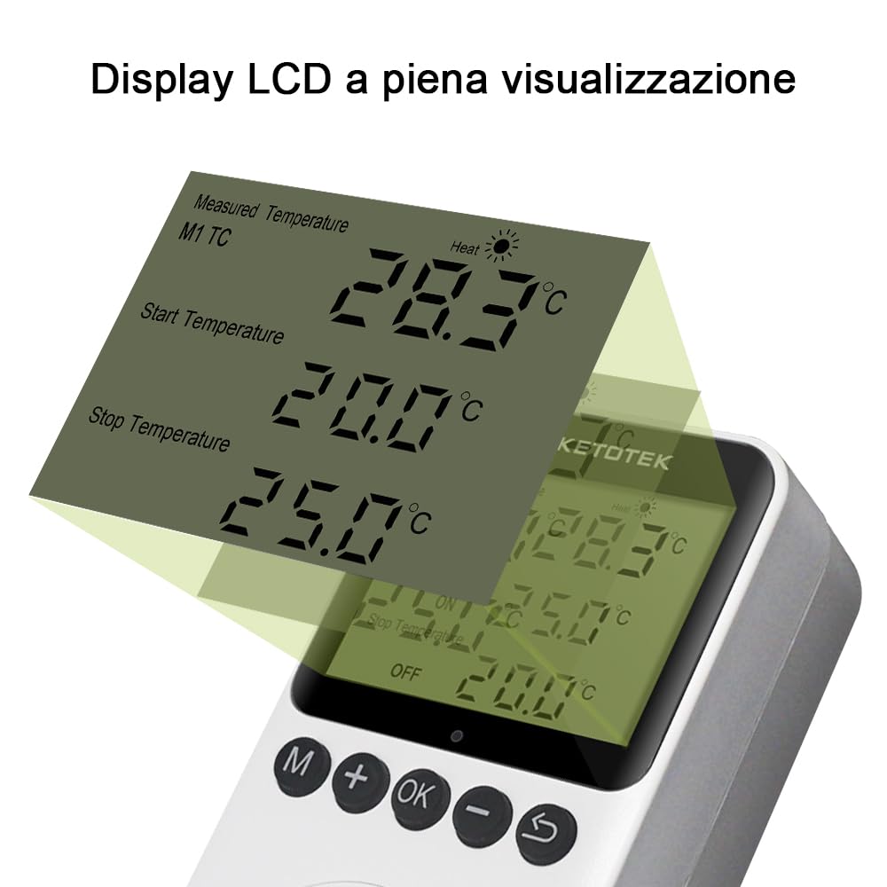KETOTEK KT3200PRO Termostato eléctrico Toma de Corriente Controlador de Temperatura día-Noche Enchufe Ángulo de visión de 360 ​​° Calentador LCD Refrigeración Termostato de terrario para Reptiles