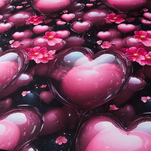 Image of Bedding Fitted Sheet with Deep Pocket,3D Pink Heart Balloon Pattern Printed Fabric Bed Sheets (Red Heart,King)