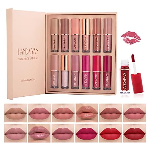 Lishang 12 Piezas Pintalabios Permanente Liquido Labiales Mate Larga Duracion Rojo Gloss Labios Brillo Barra de Labios Impermeable Lipstick Set Kit Maquillaje Mujeres Regalo San Valentín Cumpleaño