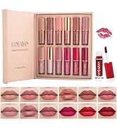 Lishang 12 Farben Lipgloss Lippenstift Set Lip Tint Gloss Matte Nudetöne Wasserdichte Langlebige ...