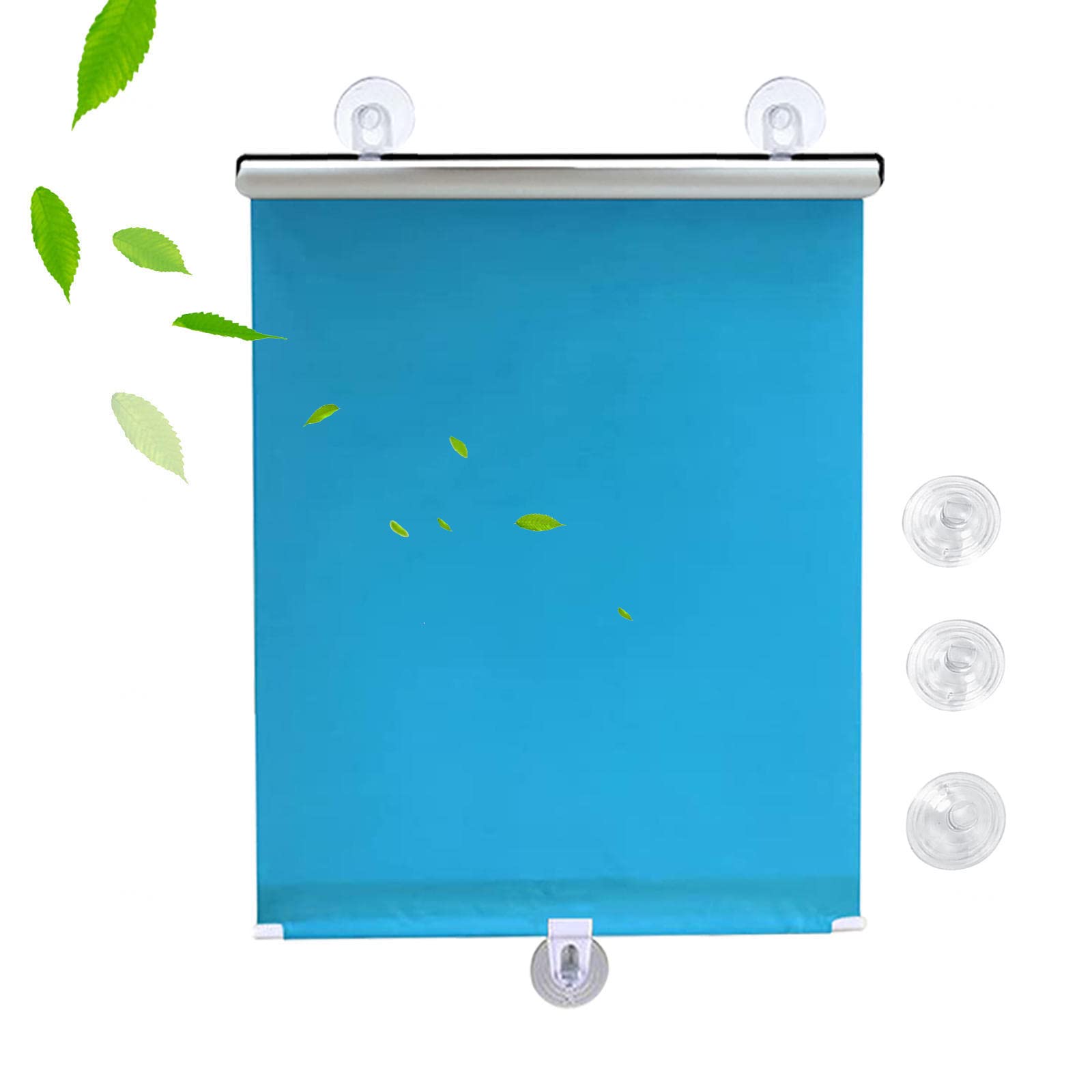 DECAKE Blackout Curtains with Suction Cups,30-75cm Wide Sunscreen Roller Blinds,Automatic Retractable sunshades,Free-Perforated,Portable Temporary Blinds for Doors and Windows,Blue-65x125cm/25x49in