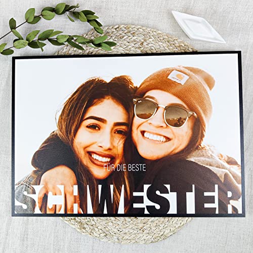 Geschenke Für Schwester Holzbild - Foto Geschenk - personalisierbar zum Hinstellen/Aufhängen opt. beleuchtet Geschenk Schwester, Große Schwester, Geschenke Schwester - personalisierte Geschenke Cover