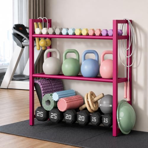 Image of WINSTAR 3-Tier Adjustable Dumbbell Rack | Heavy-Duty Home Gym Weight Storage Stand for Dumbbells & Kettlebells | Space-Saving Home Gym Organizer (Rack Only, Fuchsia Pink, 31x31 in)