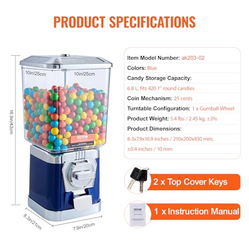 Image of VEVOR Vending Machine, Classic Gumball Bank, Huge Load Capacity Candy Gumball Machine, Mini Vending Machines, Gumball Dispenser Machine for Kids, Perfect for