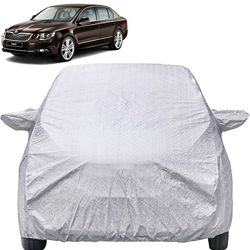 Image of Autofact Waterproof Car Body Cover Compatible with Skoda Superb with Mirror Pockets (Shinning Silver)