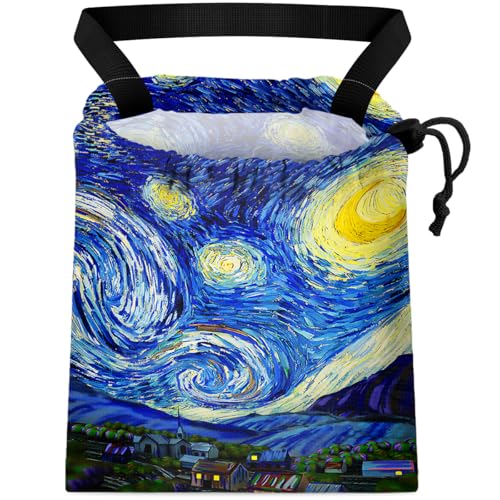 Image of Car Trash Bag Hanging Back of Seat Waterproof Small Cute Printed One-Handed Strap Drawstring Garbage Bags for Car-Starry Night