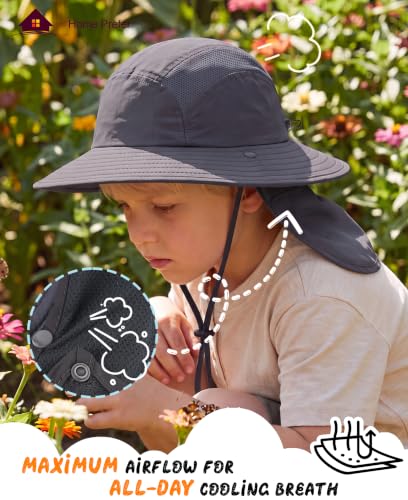 Image of Home Prefer UPF 50+ Boys Sun Hat with Neck Flap Wide Brim Summer Beach Bucket Hat for Boys Girls Toddler Kids Safari Hat