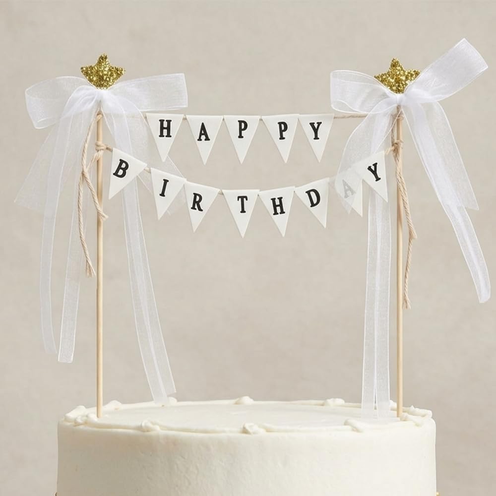 Yellow Star Triangle Birthday Cake Topper for Celebration — image 1