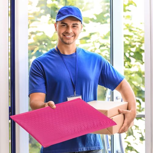Image of Fuxury Hot Pink Bubble Mailers 10.5x16 Inch 250 Pack, Self Seal Adhesive Waterproof Padded Envelopes, Cushioning Shipping Bags, Padded Mailers for Mailing, Packaging, Small Business Supplies, #5