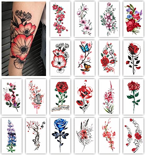 Womaha Flower Series 20 Sheets Color Temporary Tattoos for Women and Girls Fake Tattoo Stickers, 170*96mm