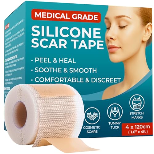 Medical Grade Silicone Scar Tape | 4cm x 1.2M | Silicone Scar Sheets for After Surgery C Section Recovery, Wrinkles Removal, Face Treatment Gel Patches/Plasters
