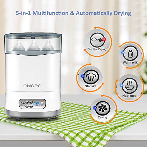 OMORC Baby Bottle Sterili-zer and Dryer 550W, Baby Milk Warmer, Electric Steam Sterili-zer with LCD Display, Auto Power-Off, 5-in-1 Multifunctional for Sterili-zing, Drying, Warming Milk, Heating - Thumbnail 7