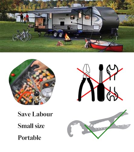 T TAKONE Gasflaschenschlüssel Edelstahl – Für 11kg Propangasflasche, mit Gasregler-Schlüssel & Flaschenöffner – Outdoor geeignet (Silber)