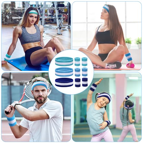 Image of Eurzom 36 Pcs Neon Sports Sweatbands Set Include 12 Striped Sweat Absorbing Headbands 24 Wristbands Athletic for Men Women Basketball Tennis Running Glow Party