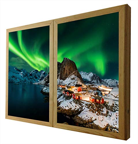Aurores boréales Lofoten fausse fenêtre lumineuse pour chambre apaisante