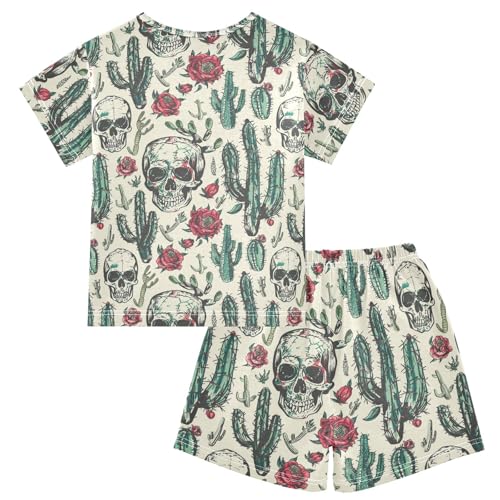 ALAZA Cactus Skulls Flowers Pajama Set Short Sleeve Sleepwear Soft Lounge Nightwear2
