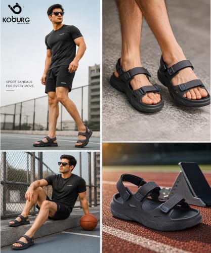 Image of KOBURG Alaska Sports Sandals for Men | Thick Sole Lightweight Casual Floaters | Non-Slip Outdoor Walking Sandals with Double Straps Extra Soft Slide | EVA Sole KS-284