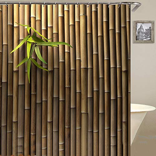 Rideau de douche vert en feuilles de bambou avec 12 anneaux de rideau - En polyester - 180 x 180 cm - Vert