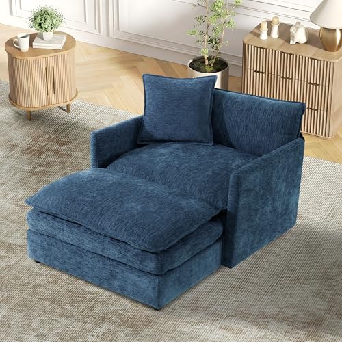 Sillón Chaise Lounge Plegable Chenille Azul miniatura 1