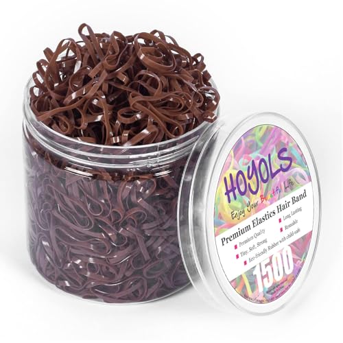 Image of HOYOLS 1500 Pcs Brown Elastic Hair Bands – Small TPU Rubber Bands for Girls & Women, No Damage Hair Ties, Stretchy Ponytail Holders for Fine, Thin to Medium Hair (Brown)