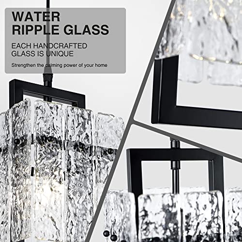 IKK Black Crystal Pendant Light for Kitchen Island, Luxury Water Ripple Glass Chandelier Lights Fixture, Modern Elegant Adjustable Pendant Lighting for Dining Room Bedroom, E12 Bulb, L6.5'' x H11.8'' - Image 4