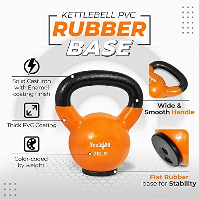 Yes4All Kettlebells Rubber Base, Kettlebell Set for Women, Strength Training Kettlebells Weights (10-65 lbs)