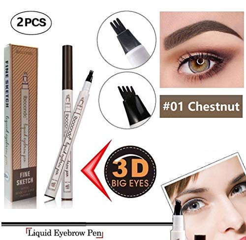 2PCS Liquid Eyebrow Pens,Waterproof Brow Pen Brow Gel for Eyes Makeup(Chestnut, 1 Piece Three Tips Pen and 1 Piece Four Tips Pen)