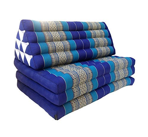 Image of Leewadee 3-Fold Mat XXL with Triangle Cushion - Firm TV Pillow, Foldable Mattress with Cushion Made of Eco-Friendly Kapok, 67 x 31 inches, Blue