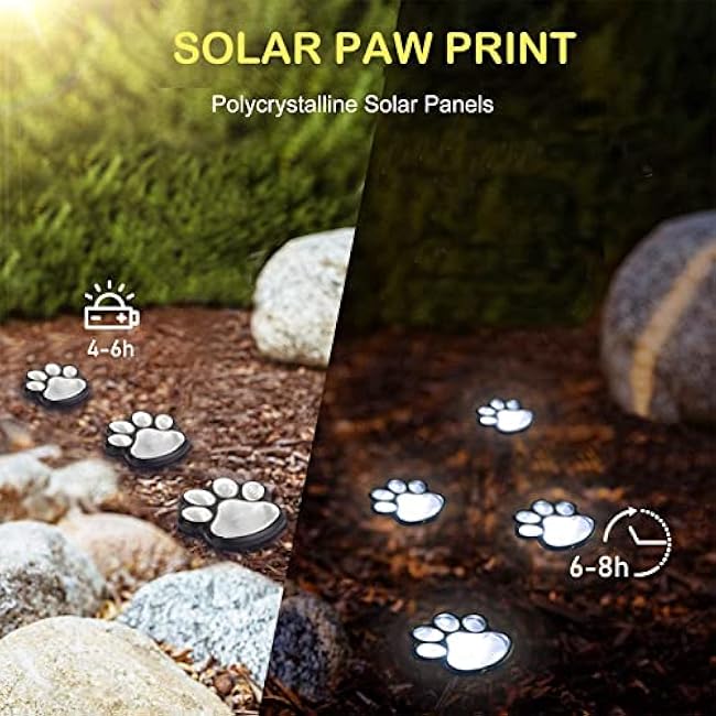 Paw Print Solar Lights ¨C Solar String Lights Outdoor Waterproof LED (Set of 8), Dog Cat Decorative Lamp, Pet Print Path Lights, Vibrant Garden Solar Lights, Gifts for Pet Lovers(Cool White Paw Print)