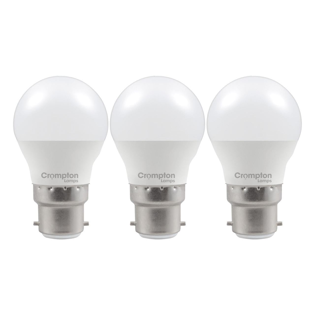 Crompton Lamps Golfball LED B22 Bulb | 6.5W = 60W Equivalent | Daylight 6500K | Energy Efficient | Bayonet Lightbulb | Long Life 15,000-Hrs | Bulbs for Lamps | 3-Pack