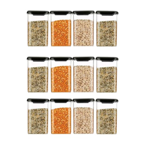 Image of Airtight Plastic Square Container Set for Kitchen Storage Masala Box,Fridge & Pantry Storage,Dishwasher Safe,pulses, cereals,dry fruits,coffee Unbreakable & Space-Saving | (Pack 12-1100 ml)