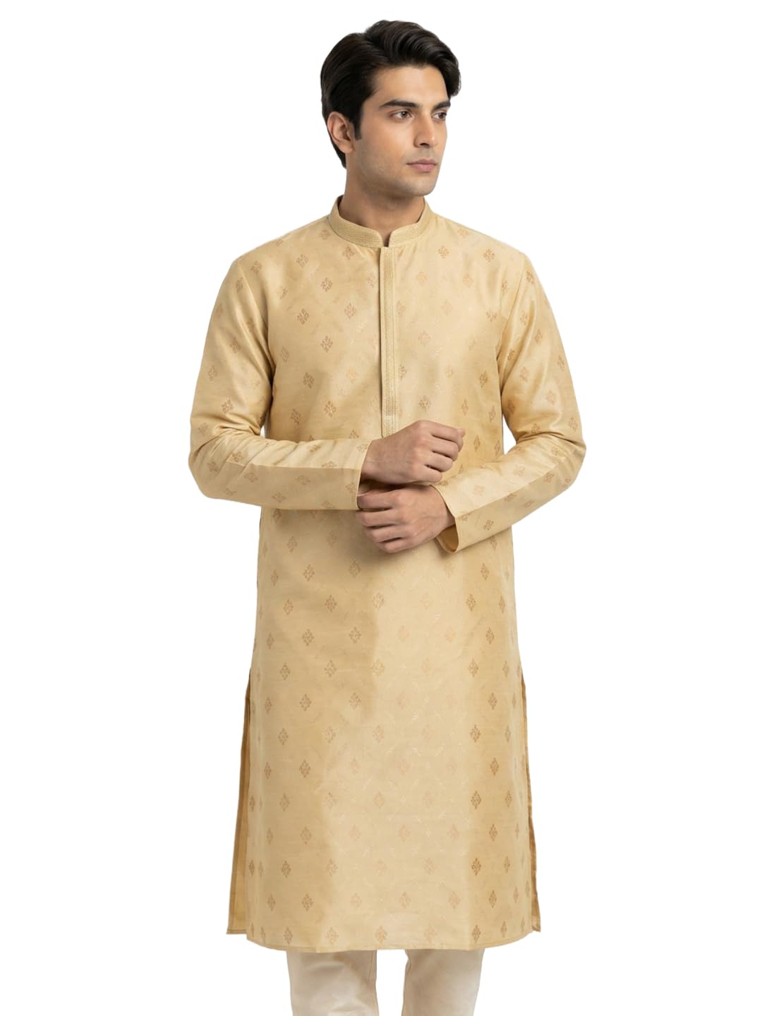 Men Regular Fit Jacquard Pattern Pure Polyester Mandarin Collar Full Sleeve Festive Kurta-image-40