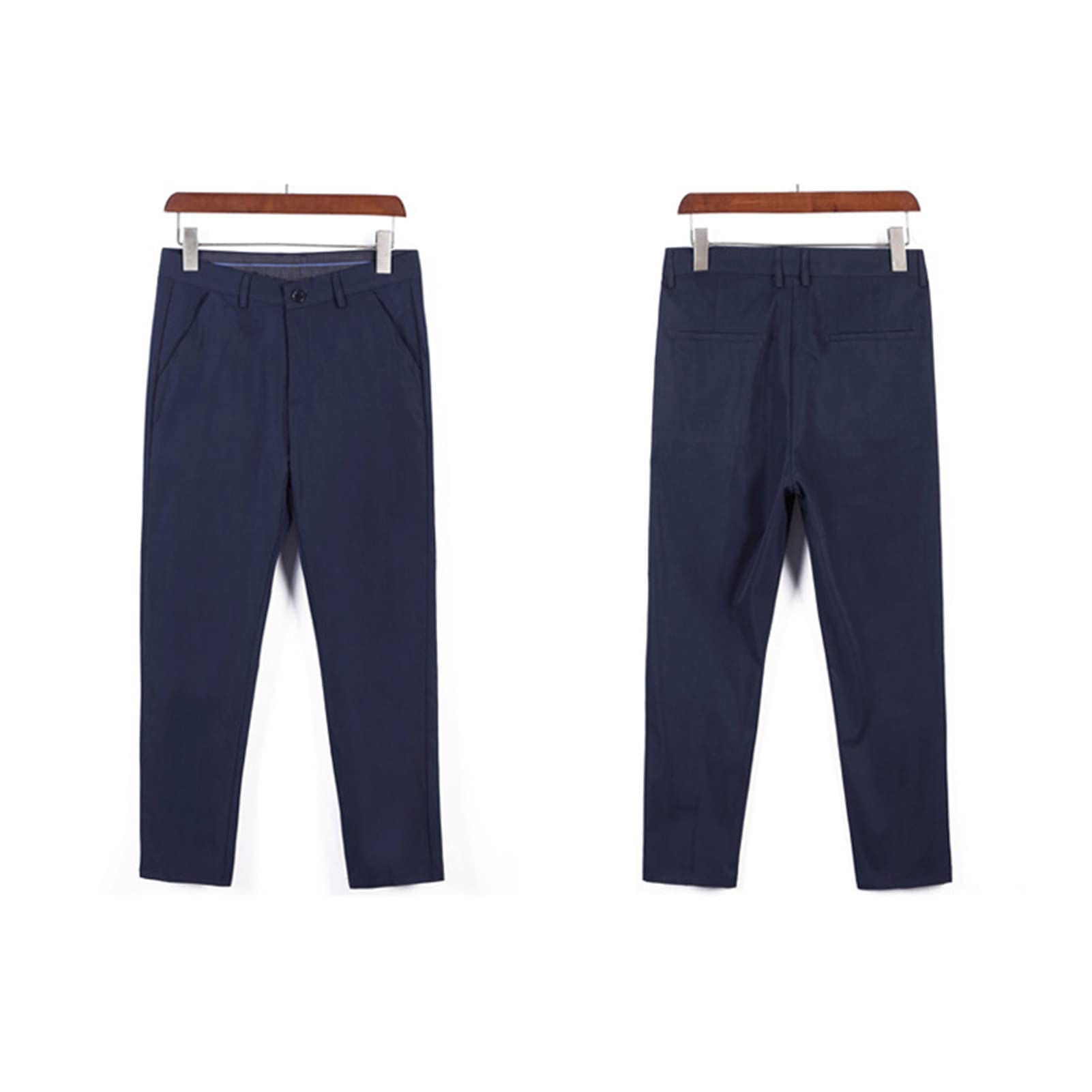Maiyifu-GJ Men's Slim Fit Stretch Pant Summer Casual Tapered Suit Pant Solid Lightweight Comfort Business Trousers (Dark Blue,28)