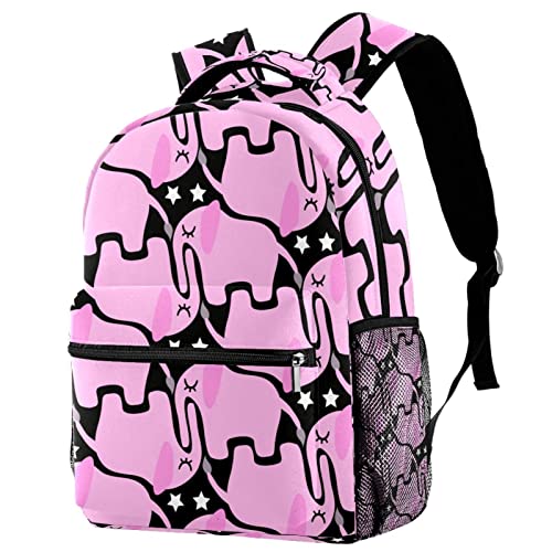 Sac à dos éléphant rose de voyage et campus pour fille et garçon avec porte-bouteille