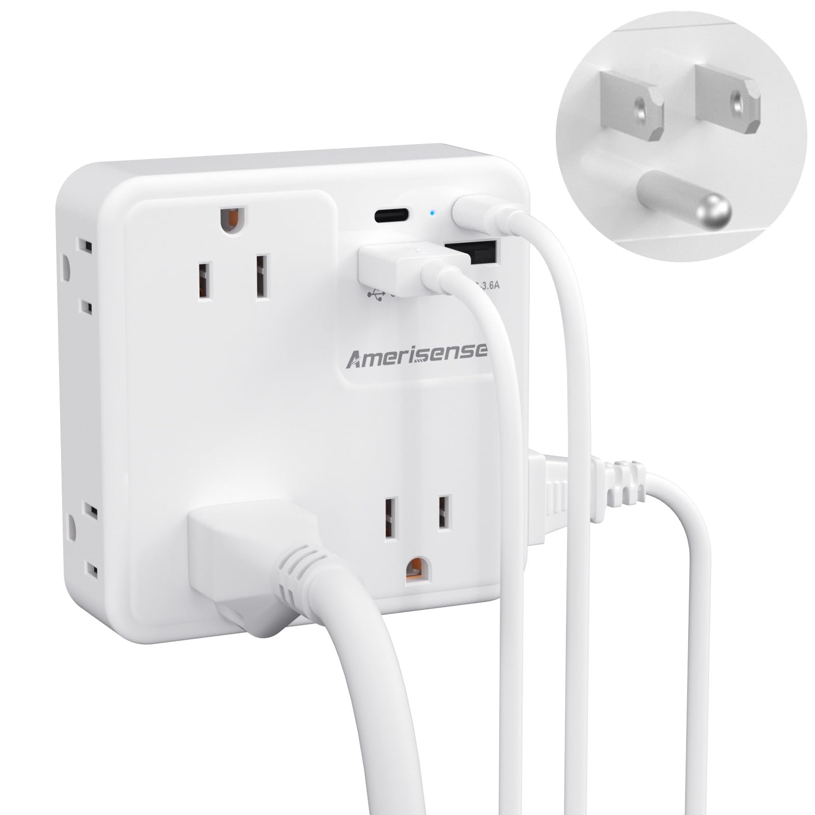 Multi Plug Outlet Extender with USB, Amerisense 900J Wall Charger with 6 AC Outlets & 4 USB Ports (2 Type-C & 2 Type A Ports), Surge Protector Multiple Outlets for Home, Kitchen, Office, White