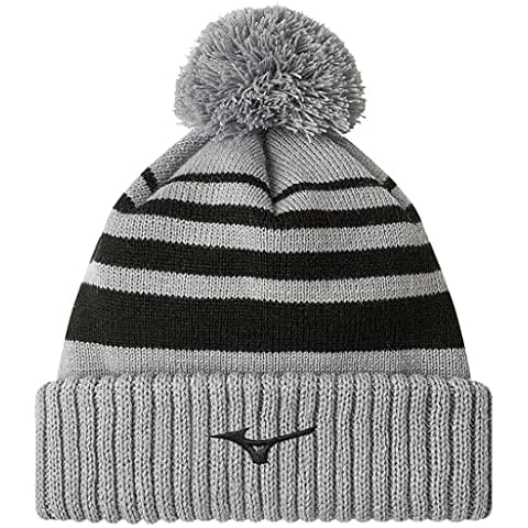 Mizuno Golf Mens Breath Thermo Pom Pom Winter Golf Beanie Bobble Hat Grey Cover