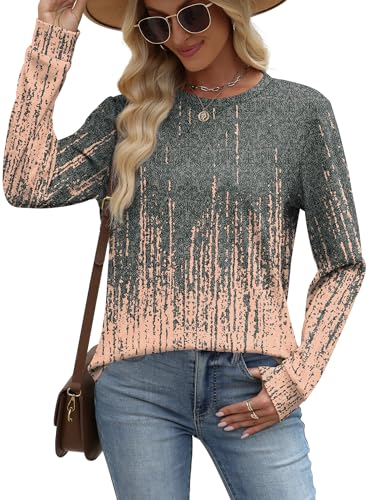 Image of WIHOLL Sweatshirt for Women Crewneck Long Sleeve Shirts Curved Hem Lightweight Sweaters Fall Clothes 2025