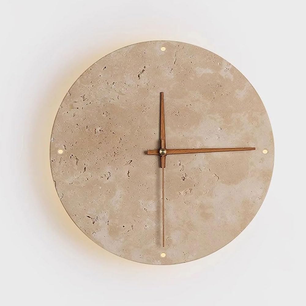 HEBXMF LED Round Natural Stone Wall Light, Medieval Yellow Travertine Creative Clock Wall Sconce, 9in Interior Wall Lamp, Bedside Entrance Hallway Decorative Lighting Fixtures