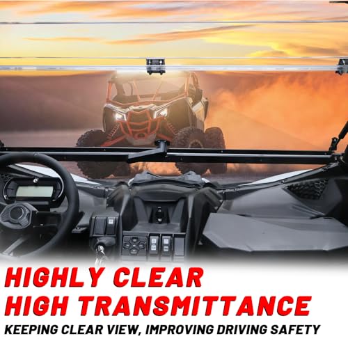 Image of StarknightMT X3 Flip Windshield - Scratch Proof Polycarbonate Full Window Compatible with Can-Am Maverick X3 900 XRS XDS Turbo R Max 2017-2026(Except Intrusion Bar), Hard-coated Front Windshield