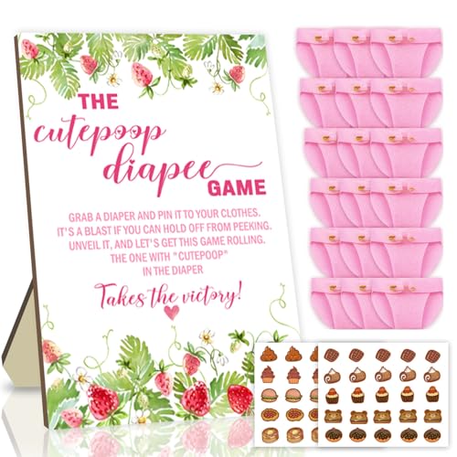 51 Pcs The Cutepoop Diaper Baby Shower Game Wooden Baby Shower Floral Sign with 50 Pcs Mini Felt Diapers Pink Gender Reveal Decor Baby Shower Party Favors