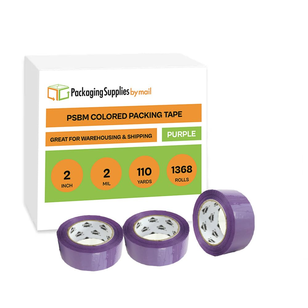 PSBM Purple Packing Tape, 2 Inch x 110 Yards, 1368 Pack, Colored Packaging Tape for Dispenser Refill, Moving, Storage, Shipping, Color Coding Inventory