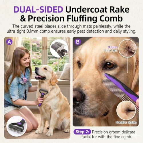Image of Self Cleaning Slicker Brush for Dog Shedding & Deshedding Grooming | Fluff & Detangle Short Long Hair, Ideal for Dogs & Cats Heavy Dense Wavy Curly Coats to Easily Prevent Severe Matting at Home