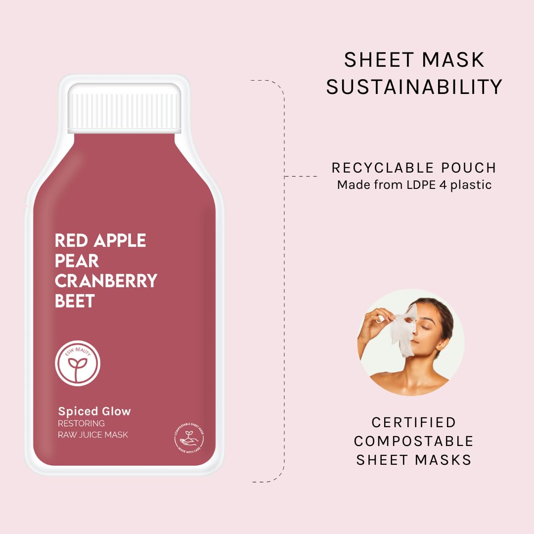 ESW Beauty Spiced Glow - Restoring Raw Juice Face Mask (6-Pack) – Red Apple, Pear & Cranberry Face Mask for Dull, Uneven & Aging Skin – Illuminates, Restores & Replenishes