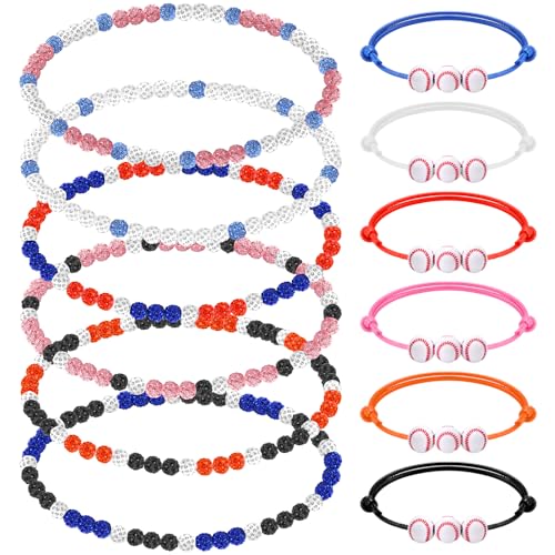 12 Pcs Baseball Bling Beaded Necklace and Baseball Rope Bracelet Set for Men Players Gifts Team Lovers