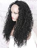 Layered Long Curly Half Synthetic Wig for Women Black Hair Replacement Wigs 22 Inch 1B Color