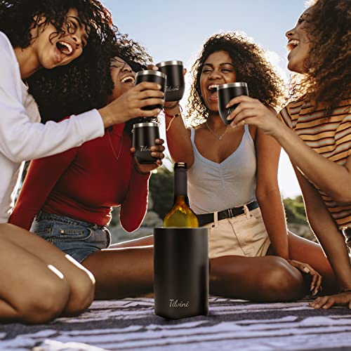 Insulated Wine Chiller Bucket & Wine Tumblers Silk Gift Box Set. Portable Bottle Cooler With Wine Cups. Entertaining Essentials Kitchen Wine Gift For Couples. 12Oz Metal Stemless Wine Glass With Lid #TOP5