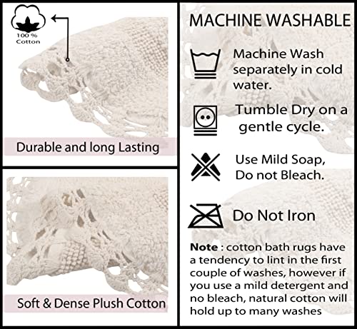 Home Weavers Hampton Häkel-Badematte, wendbar, 100 % Baumwolle, waschbarer Teppich, extra weich und saugfähig, Badteppich, Küchenmatte, Badematten-Set, rutschfest, 3-teiliges Set mit Läufer, Elfenbein – Bild 7